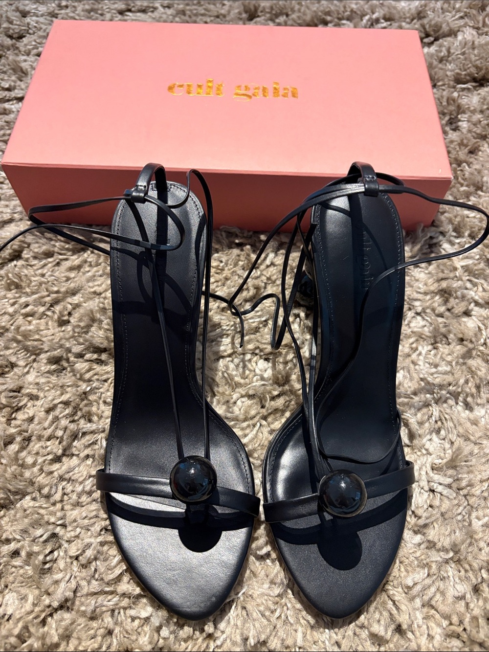 cult gaia Black Beaded Heel Strappy Sandals - Picture 3 of 5